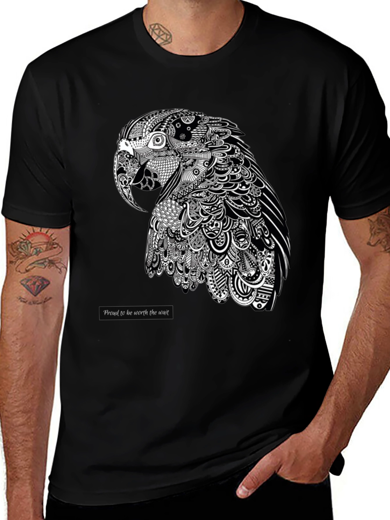 Variant 26 of Artistic Parrot Graphic Tee - Black Cotton Blend
