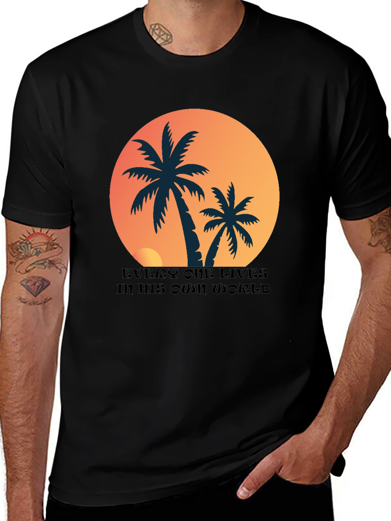 Variant 15 of Tropical Palm Sunset Black T-Shirt