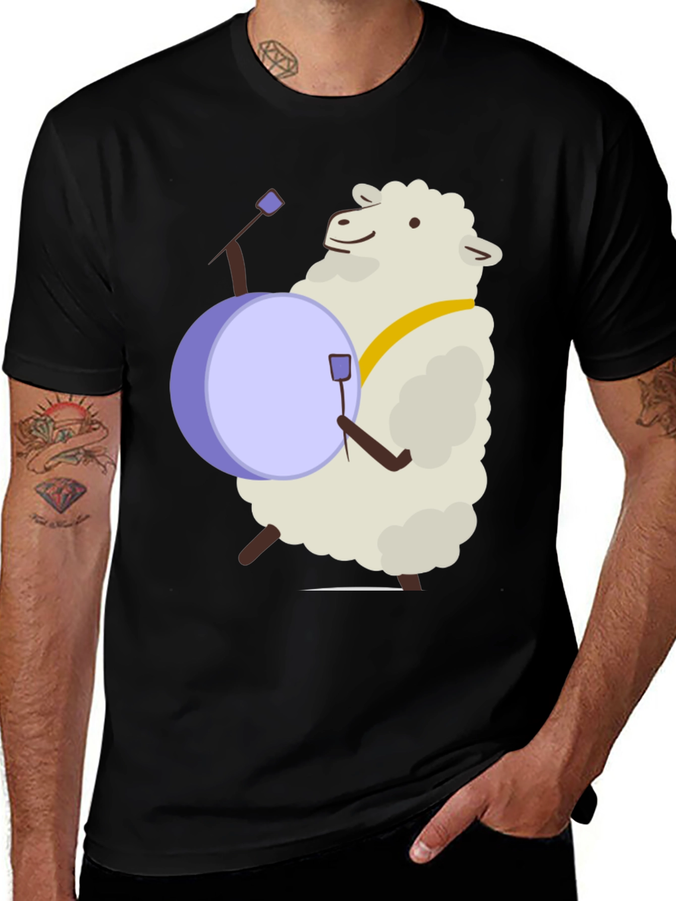 Variant 19 of Sheep Drummer T-Shirt - Playful Graphic Tee