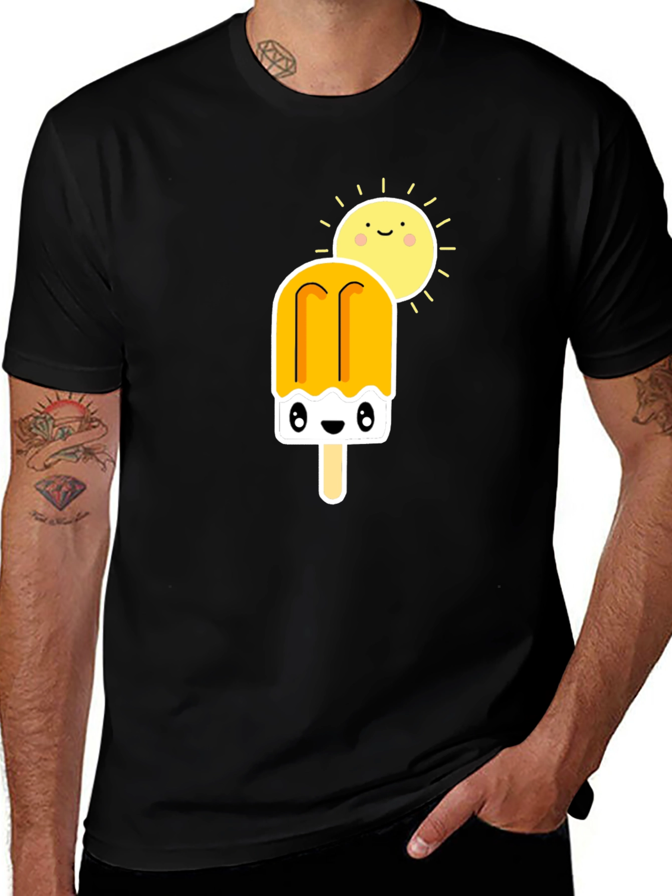 Variant 19 of Cute Popsicle & Sun Graphic Tee - Black Cotton T-Shirt