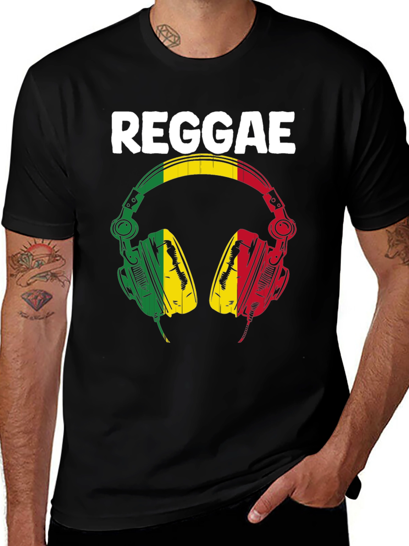 Variant 18 of Reggae Headphones Graphic T-Shirt - Rasta Colors