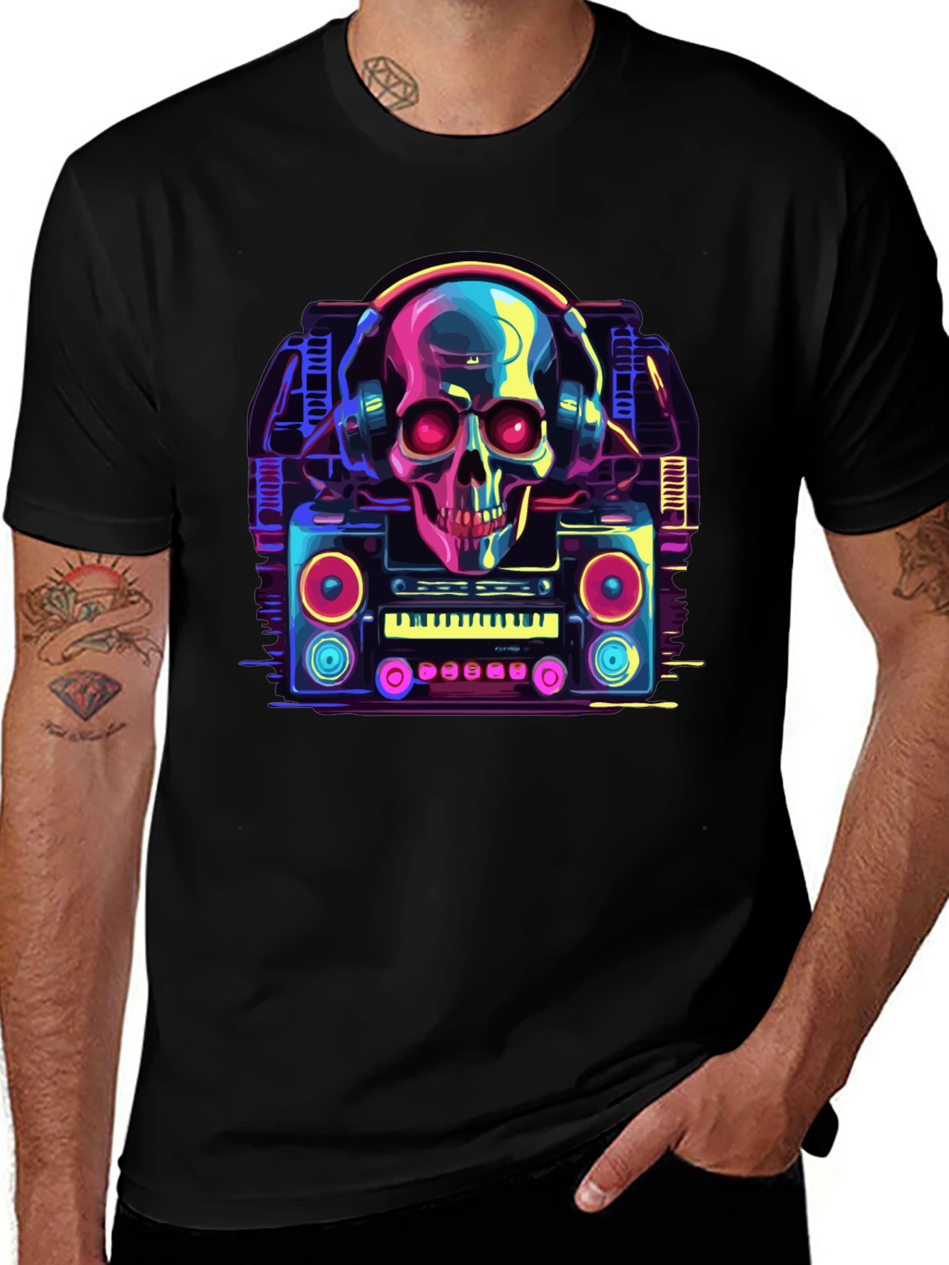 Variant 18 of Skull Boombox Graphic Tee - Retro Music Style