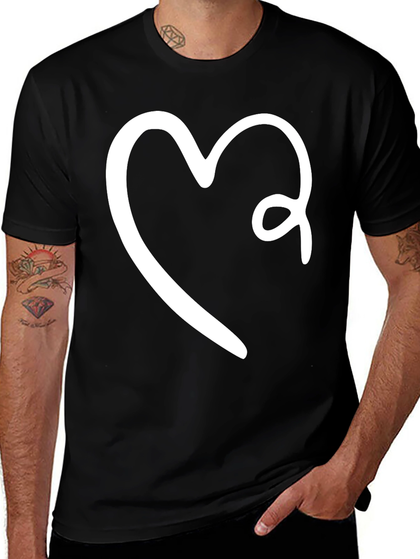 Minimalist Heart Graphic Tee - Black