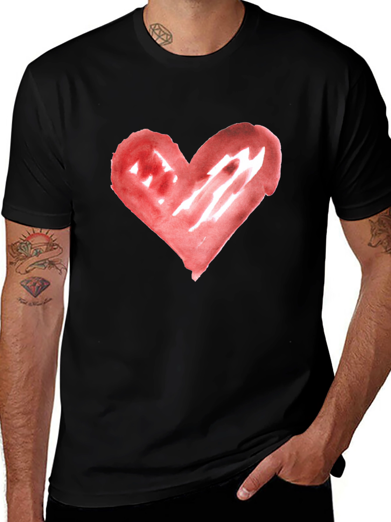 Variant 5 of Watercolor Heart Graphic T-Shirt - Black