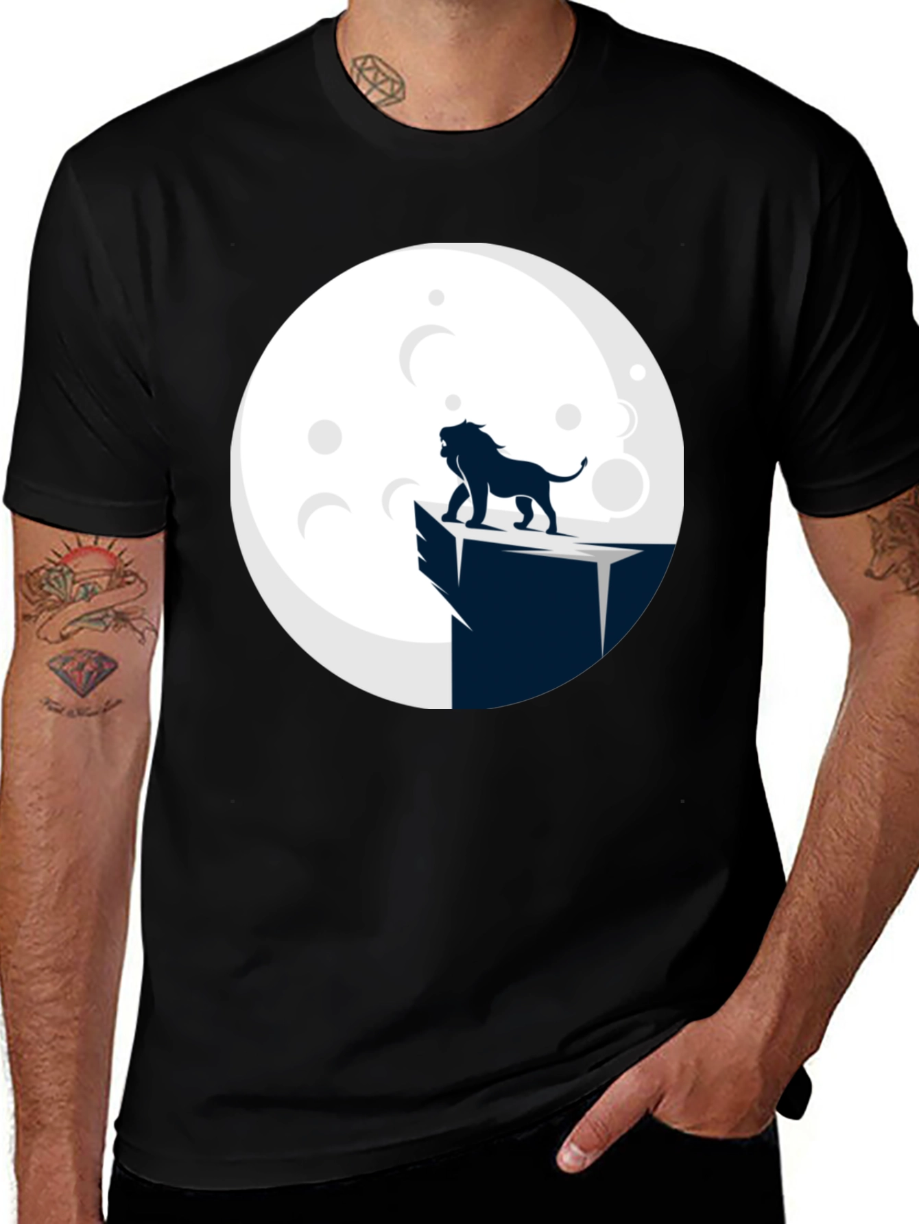 Variant 21 of Lion Moon Graphic Tee - Black Cotton Blend