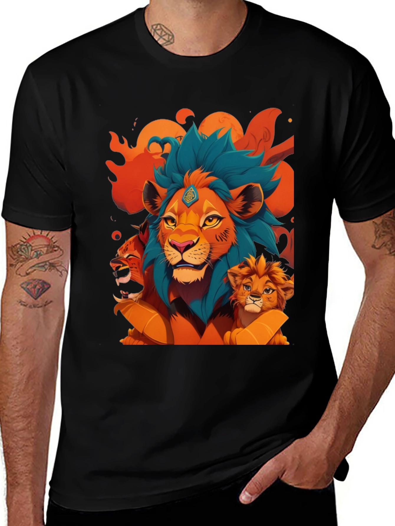 Variant 18 of Lion Family Graphic Tee - Black Casual Shirt