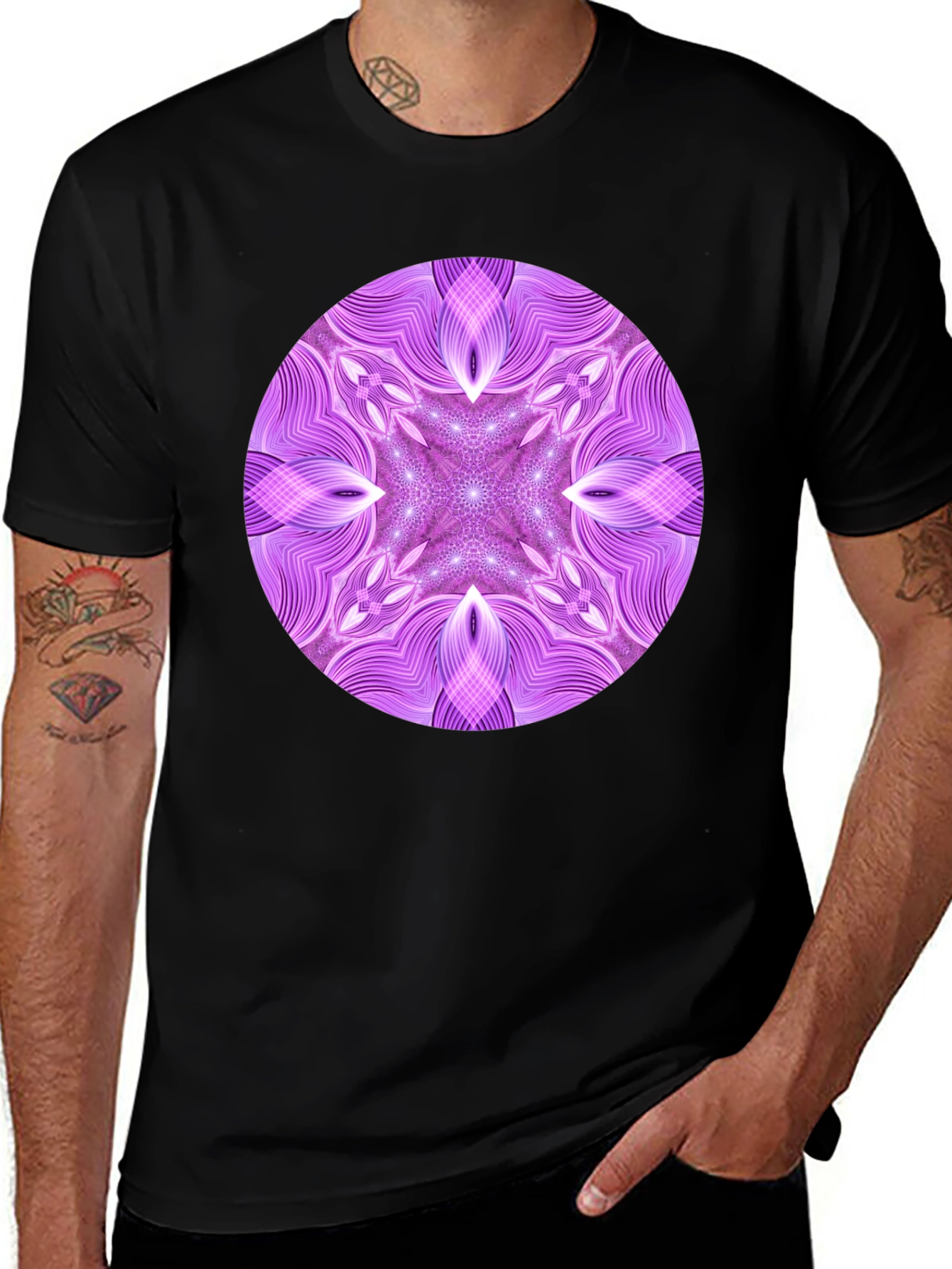 Variant 23 of Black Tee with Purple Mandala Design