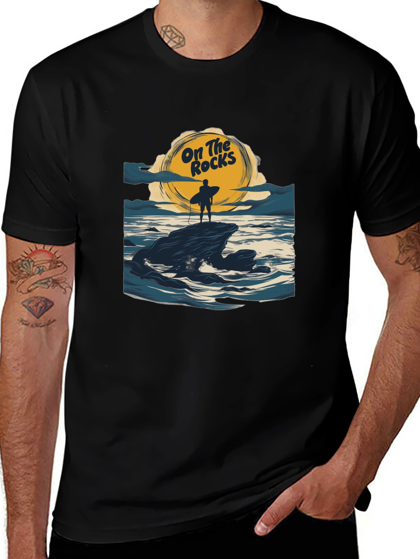 Variant 20 of On The Rocks Graphic T-Shirt - Surf Design