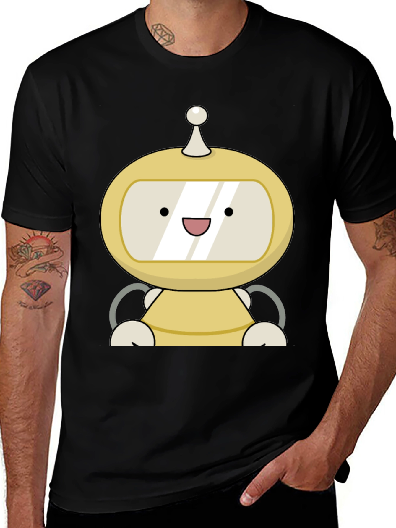 Variant 5 of Cute Robot Graphic Black T-Shirt