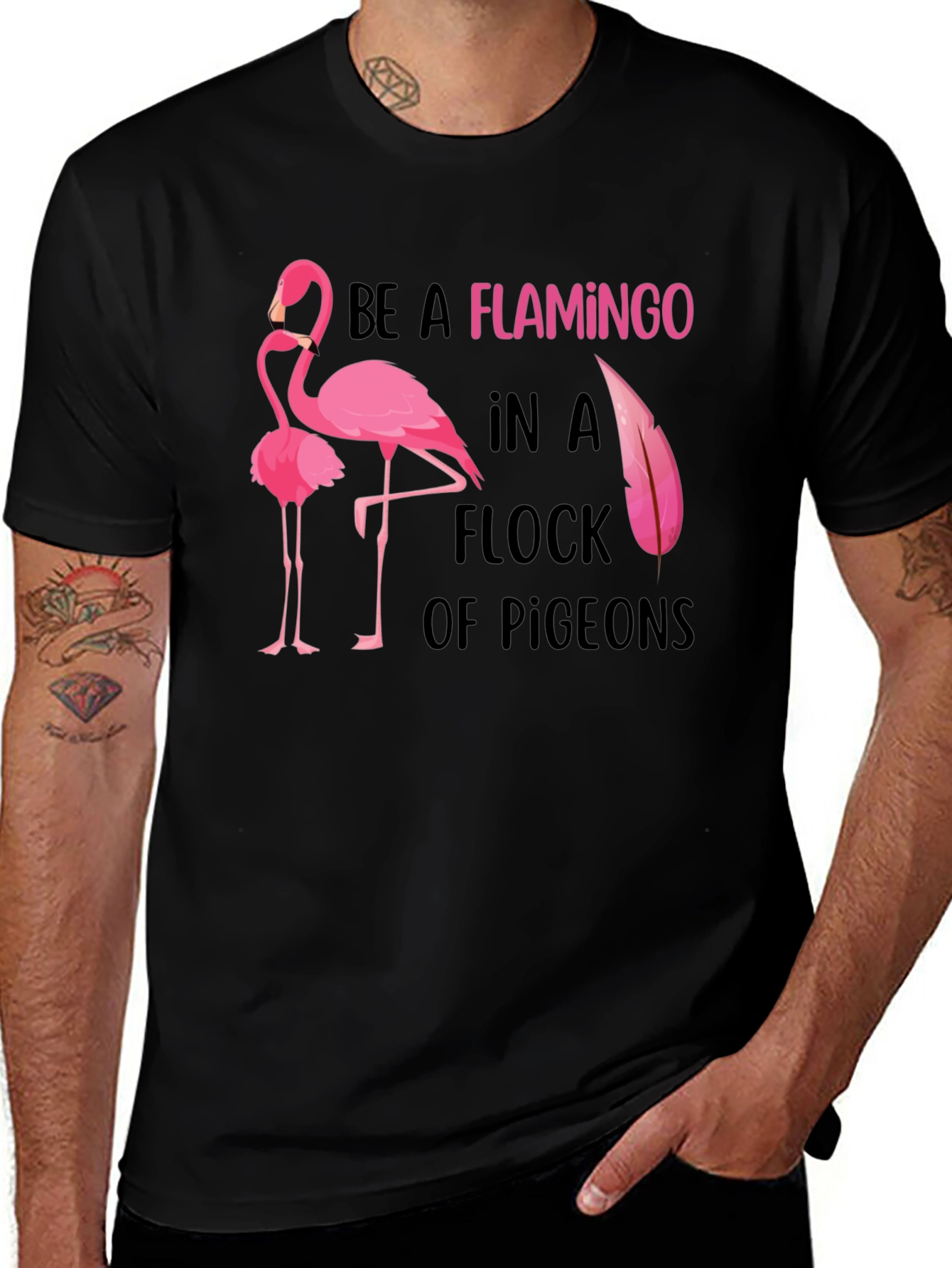 Black Be a Flamingo Graphic Tee - Statement T-Shirt main image