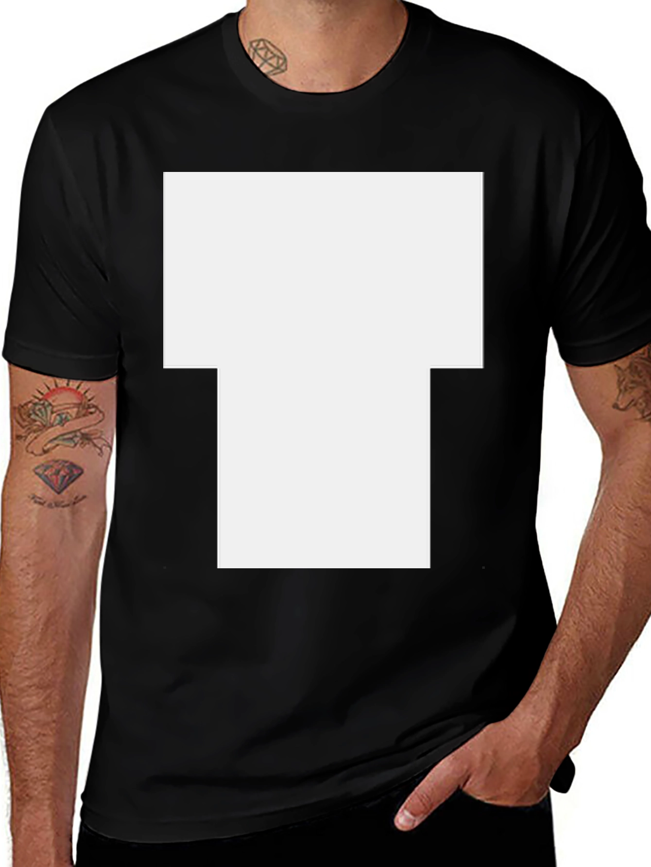 Variant 4 of Black Short-Sleeve T-Shirt with Large White Graphic