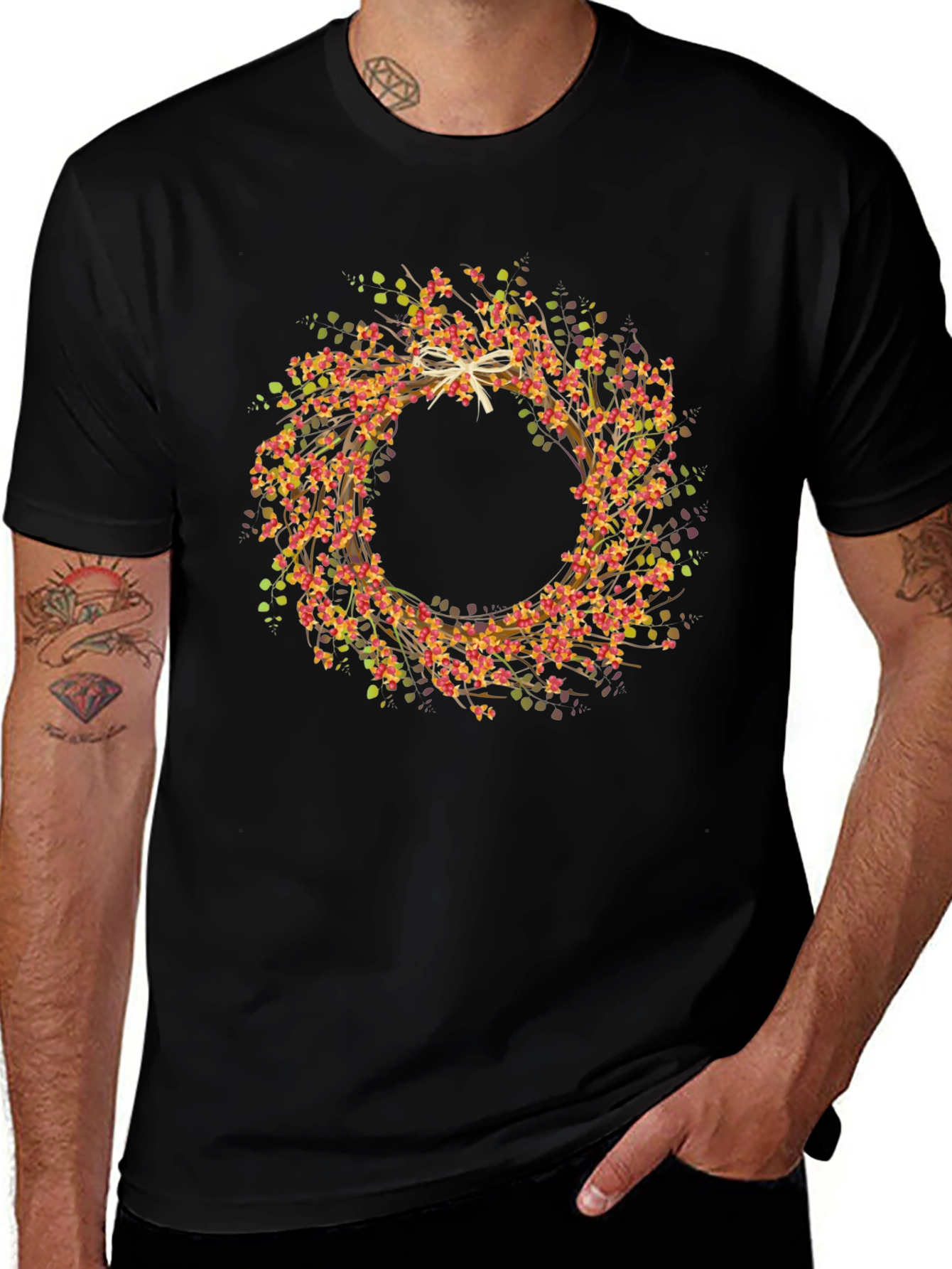 Variant 27 of Autumn Wreath Graphic Tee - Stylish Fall Fashion