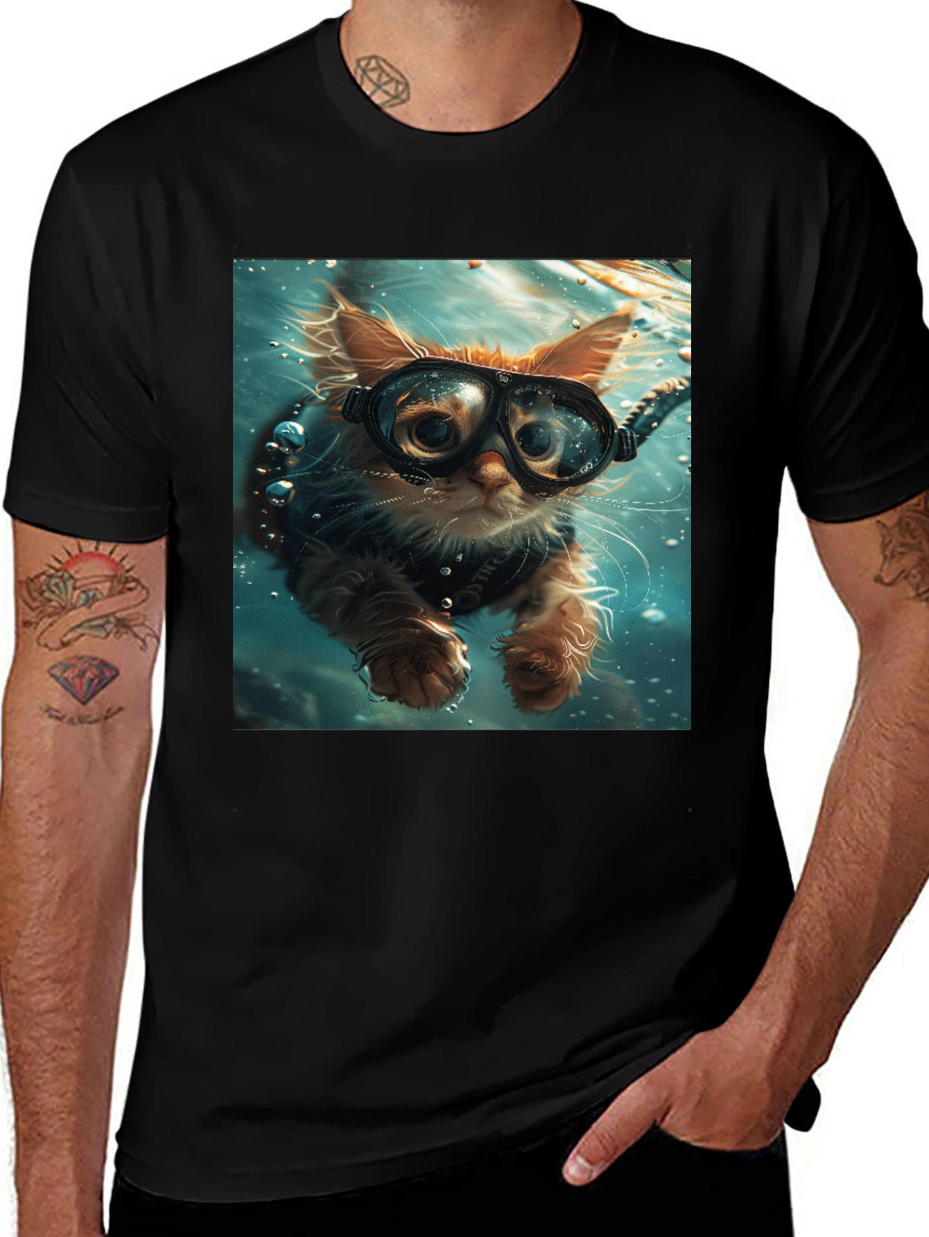 Variant 6 of Diving Cat T-Shirt - Novelty Graphic Tee