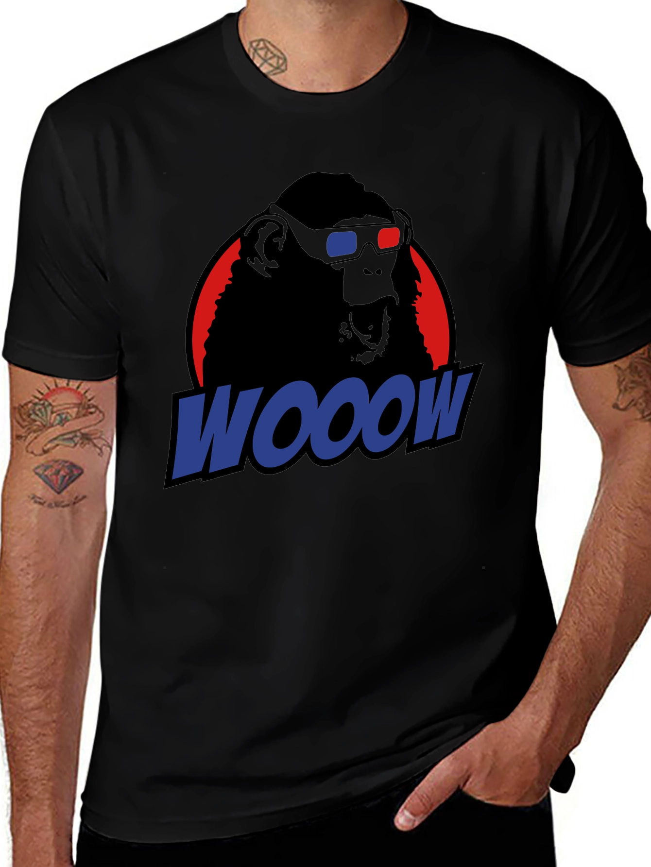 WOOOW 3D Glasses Ape Graphic T-Shirt - Black