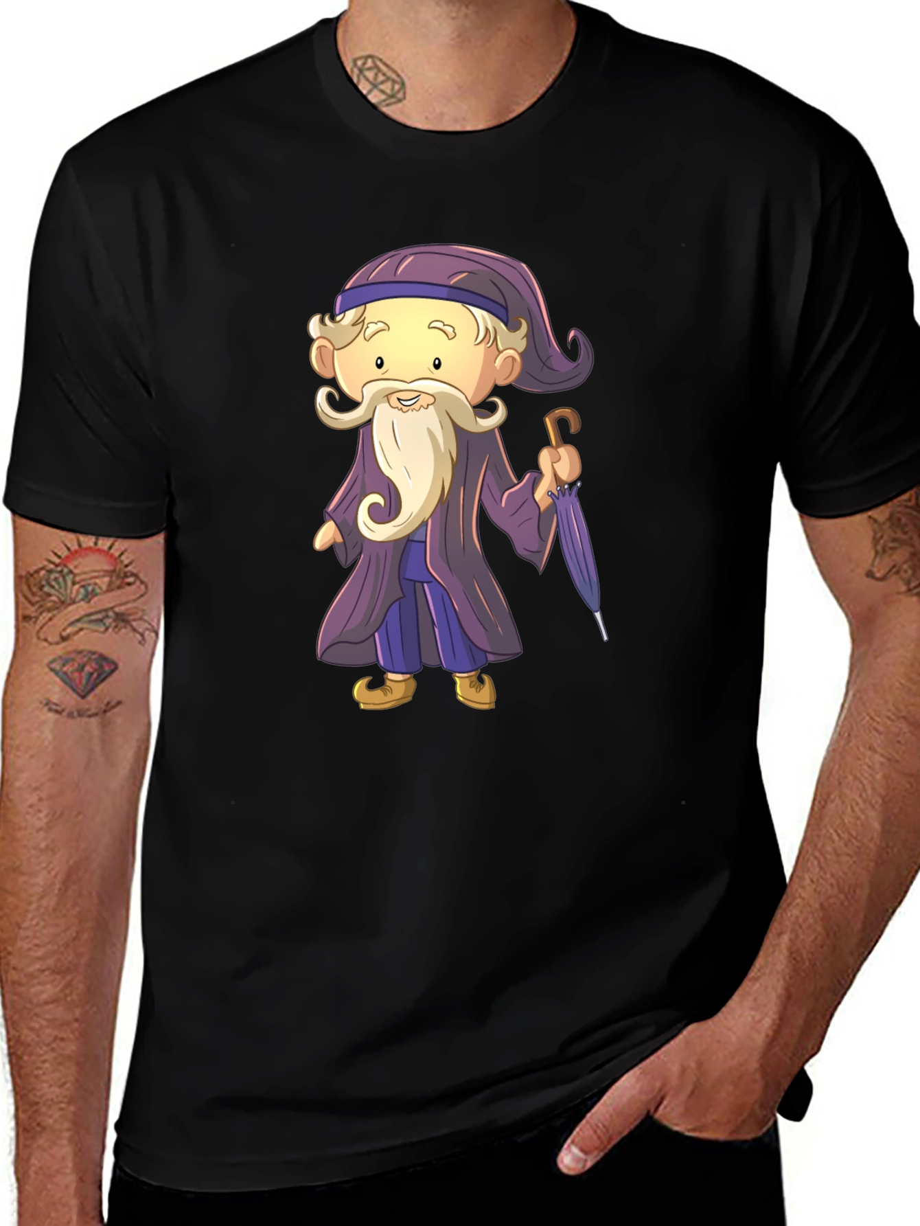 Variant 8 of Wizard Cartoon Print Black T-Shirt