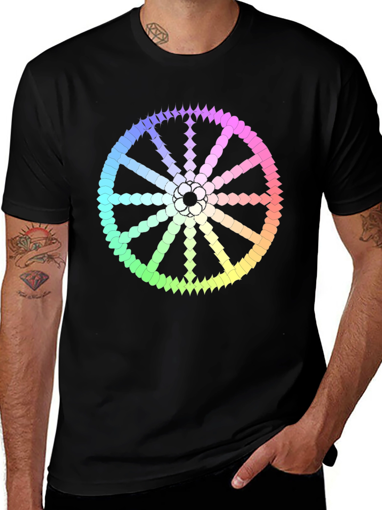 Variant 5 of Rainbow Wheel Graphic Black Tee Shirt