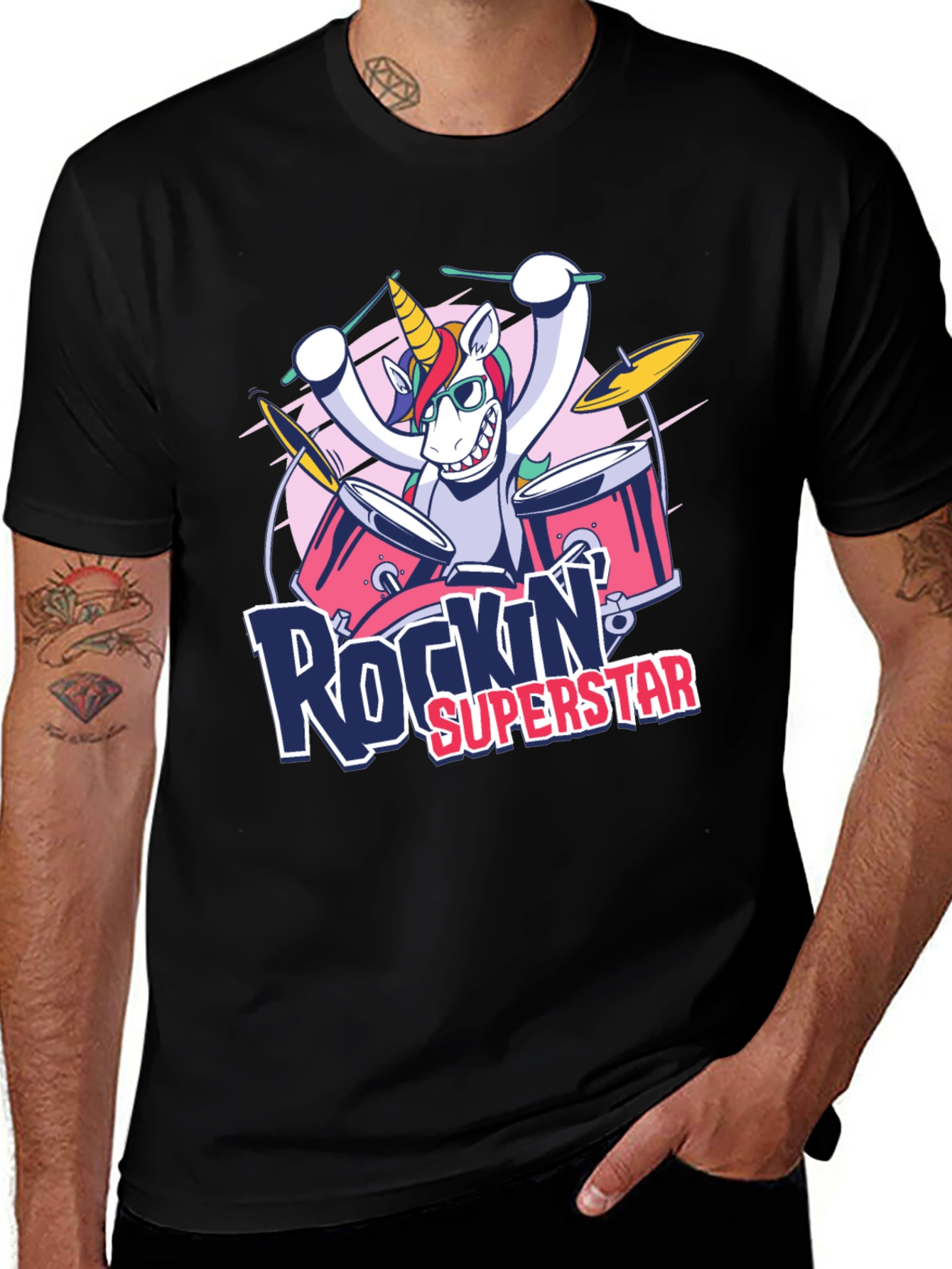 Variant 18 of Rockin' Superstar Unicorn Black T-Shirt