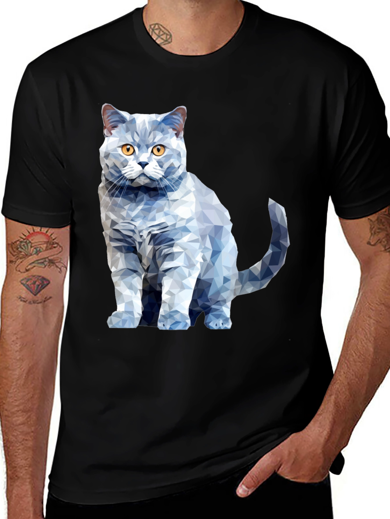 Variant 15 of Geometric Cat Graphic Tee - Black