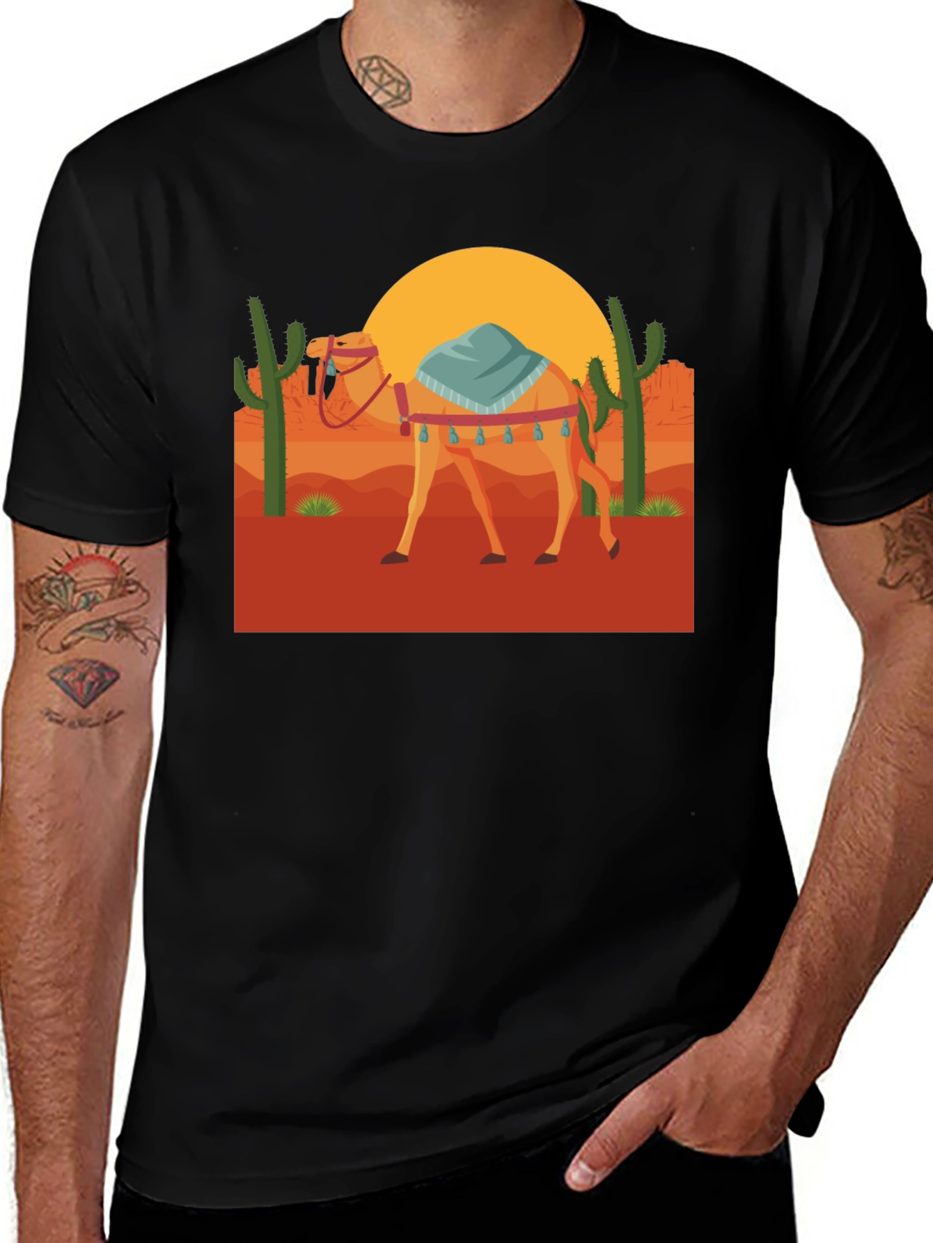 Variant 23 of Desert Camel Graphic Tee - Unisex Black T-Shirt