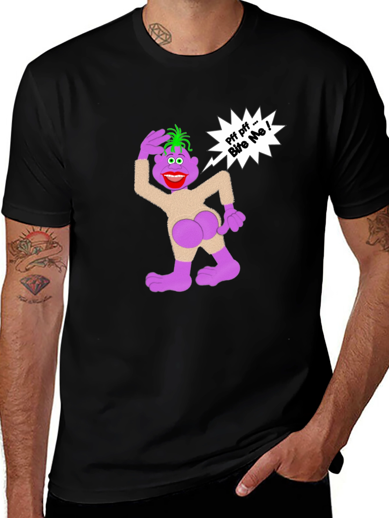 Variant 25 of Humorous Cartoon Graphic T-Shirt - Bite Me!