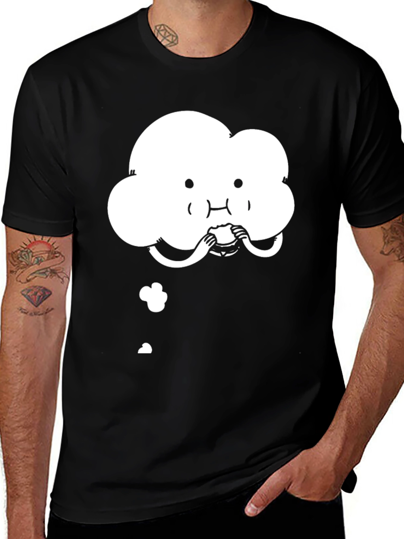 Variant 7 of Cute Cloud Eating Burger Graphic Black T-Shirt
