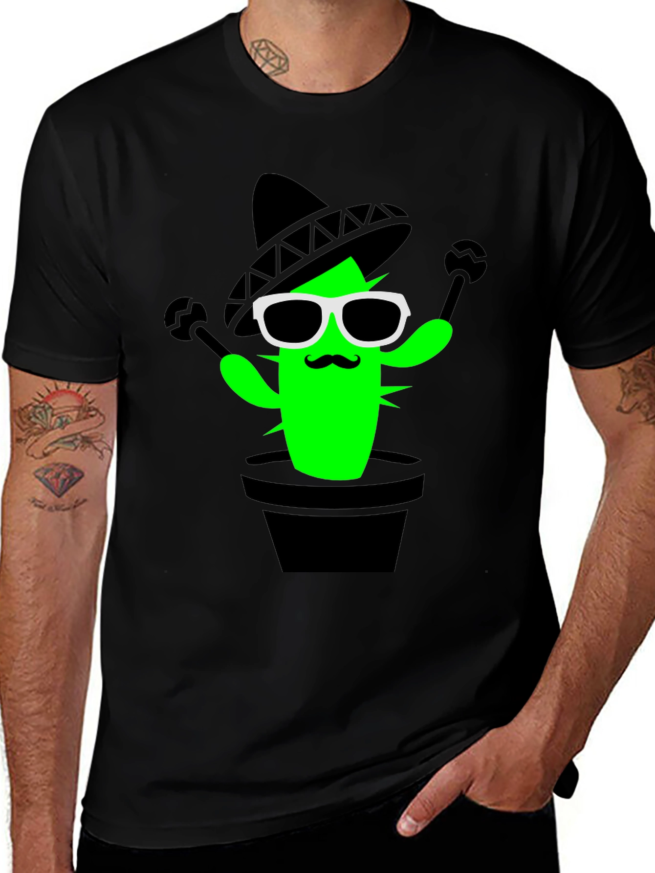 Variant 23 of Cool Cactus in Sombrero Black T-Shirt