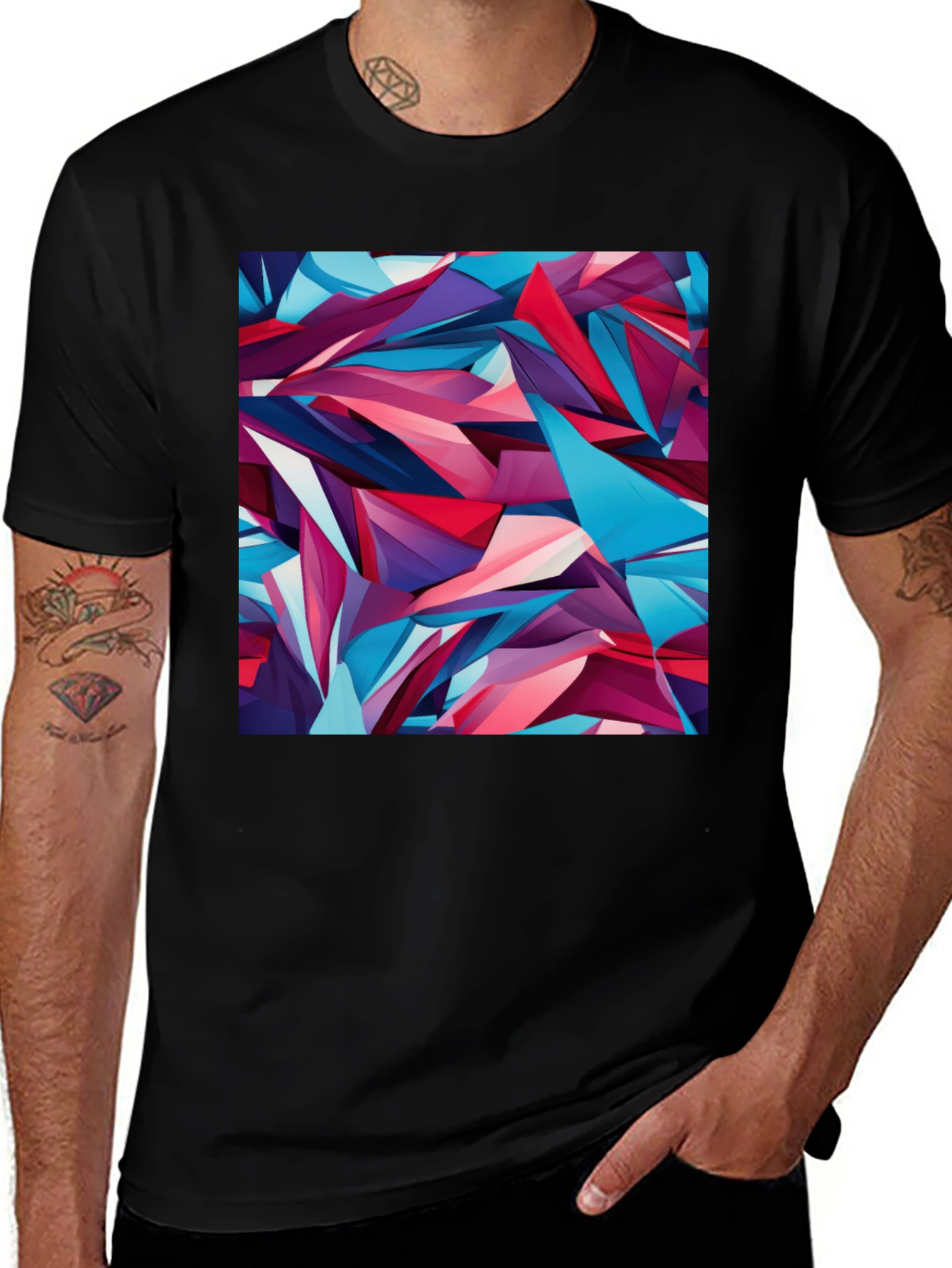 Variant 14 of Abstract Geometric Print Black T-Shirt