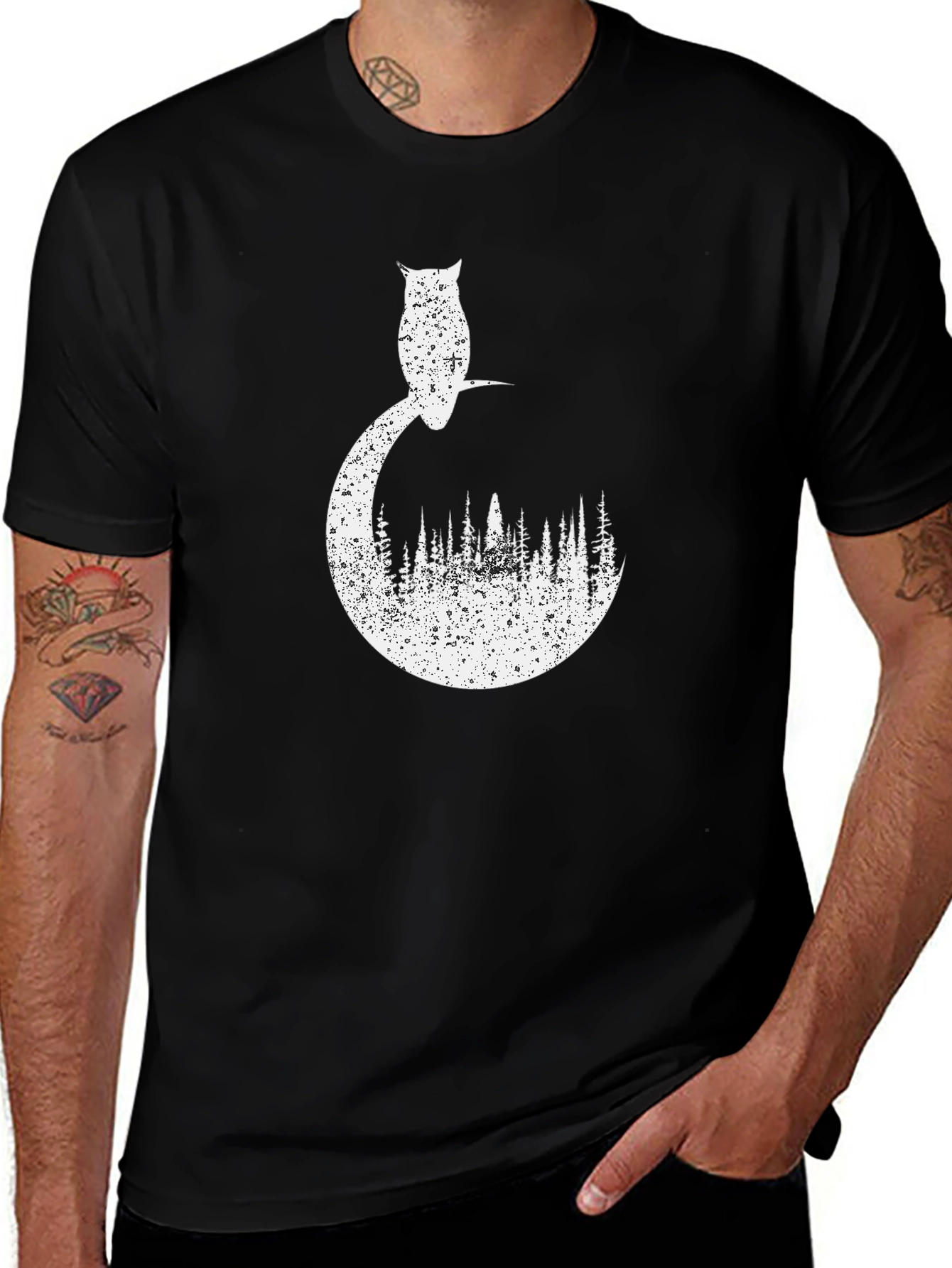 Variant 24 of Owl Forest Graphic Tee - Black Cotton T-Shirt