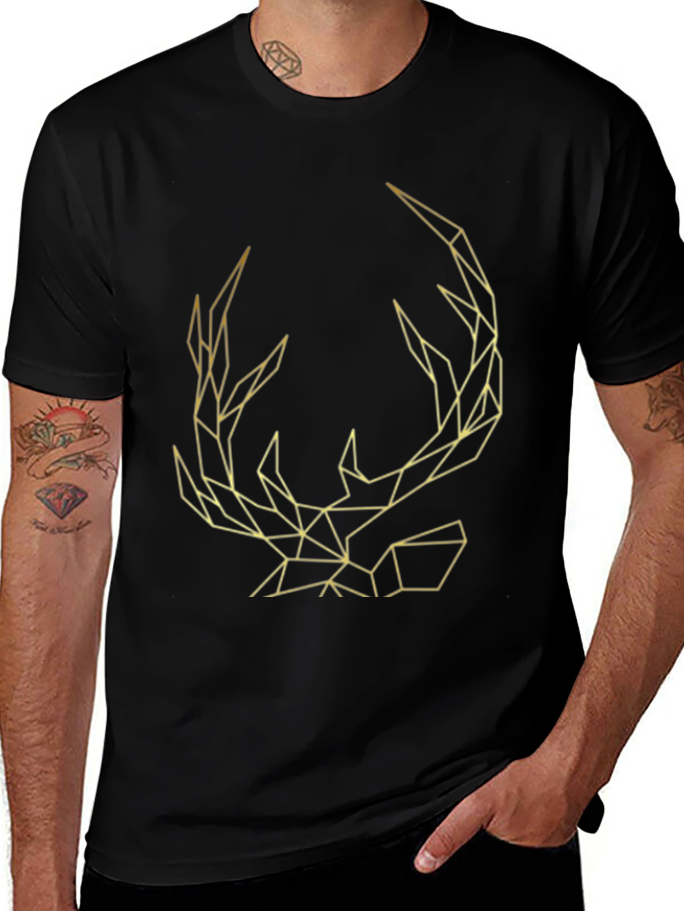 Variant 20 of Geometric Deer Antler Graphic Black T-Shirt