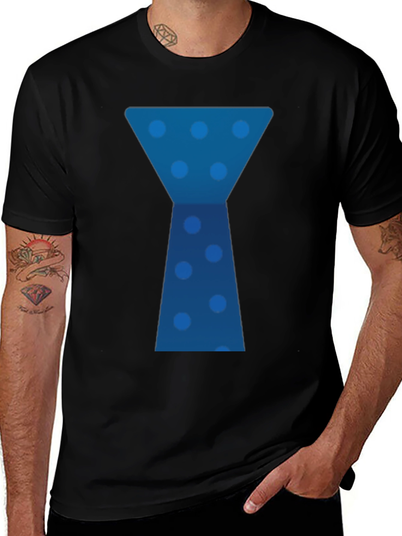 Variant 16 of Blue Polka Dot Tie Graphic Tee - Stylish Casual Wear