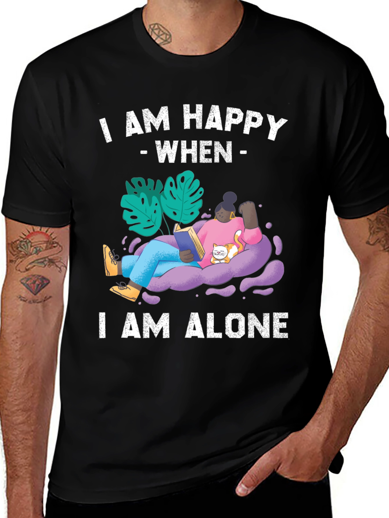 Variant 10 of Happy Alone T-Shirt: Cozy Reading Graphic Tee