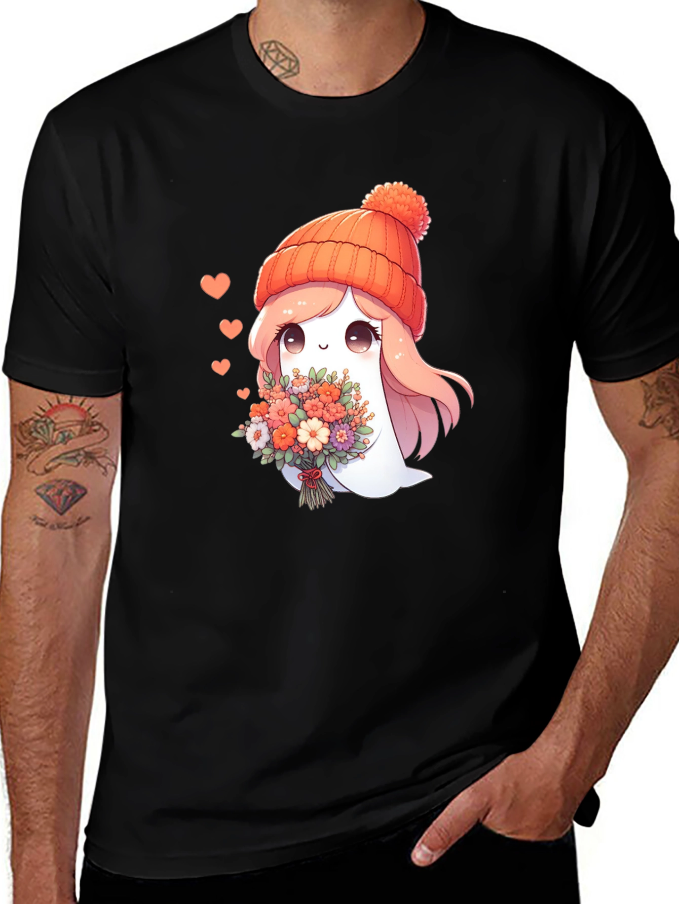 Variant 5 of Cute Ghost with Flowers Graphic T-Shirt