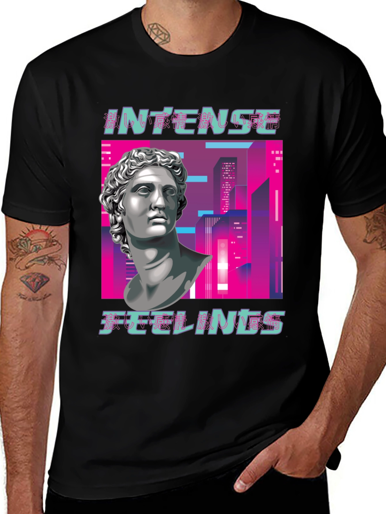 Variant 21 of Intense Feelings Vaporwave Style Black T-Shirt