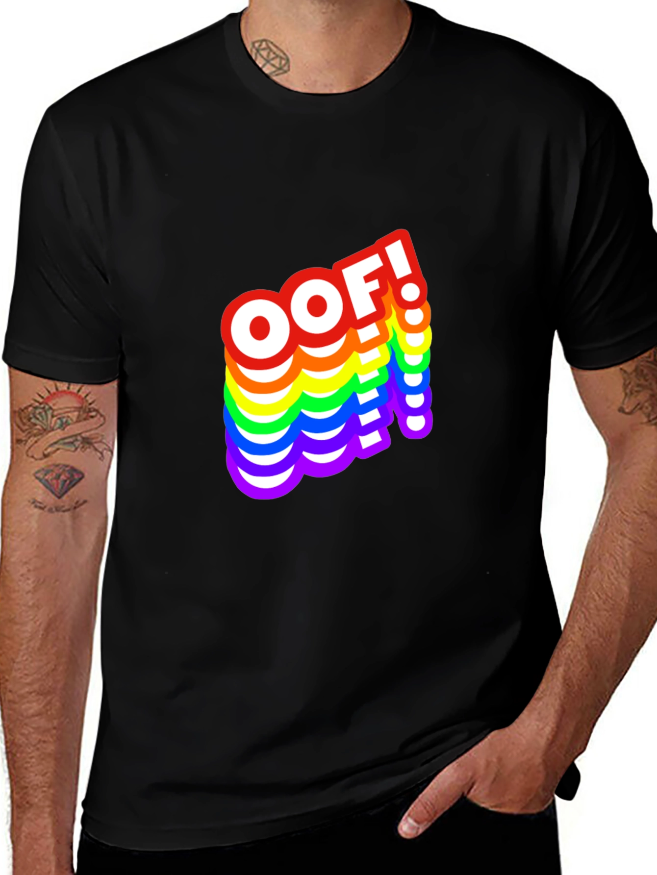 Variant 22 of OOF! Rainbow Text Graphic Black T-Shirt