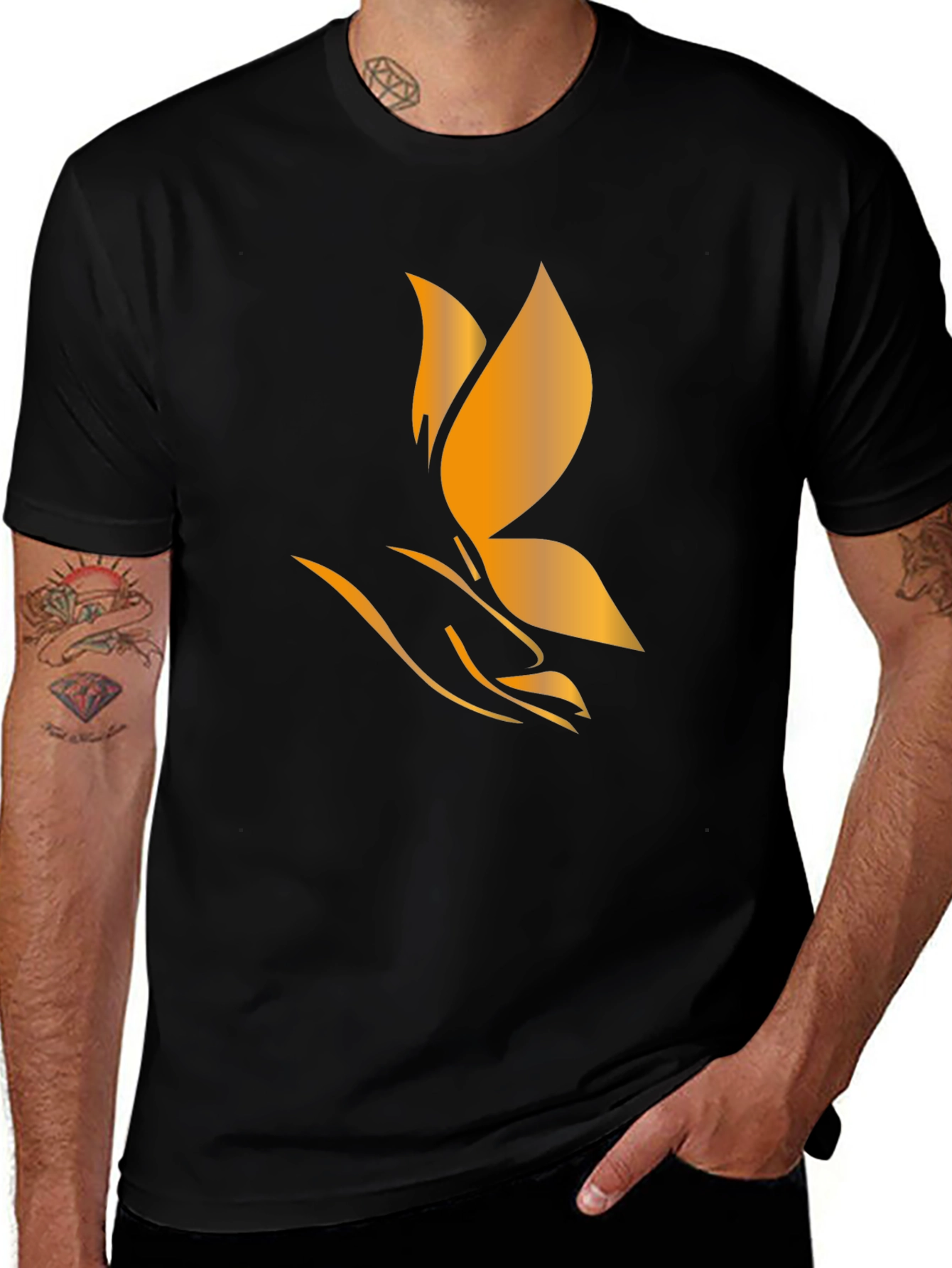 Variant 2 of Black T-Shirt with Golden Flower Design
