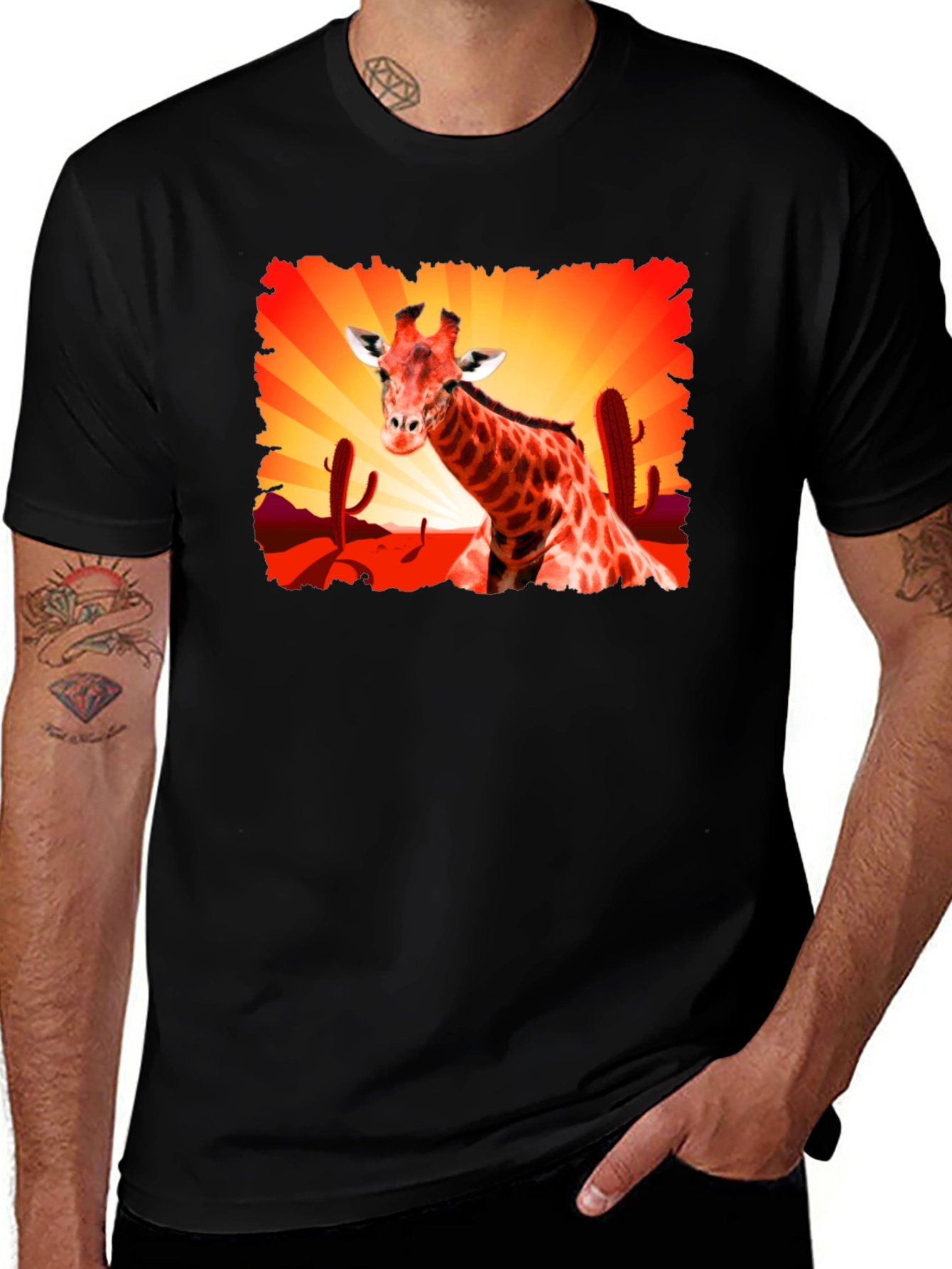 Variant 10 of Giraffe Desert Graphic Tee - Black