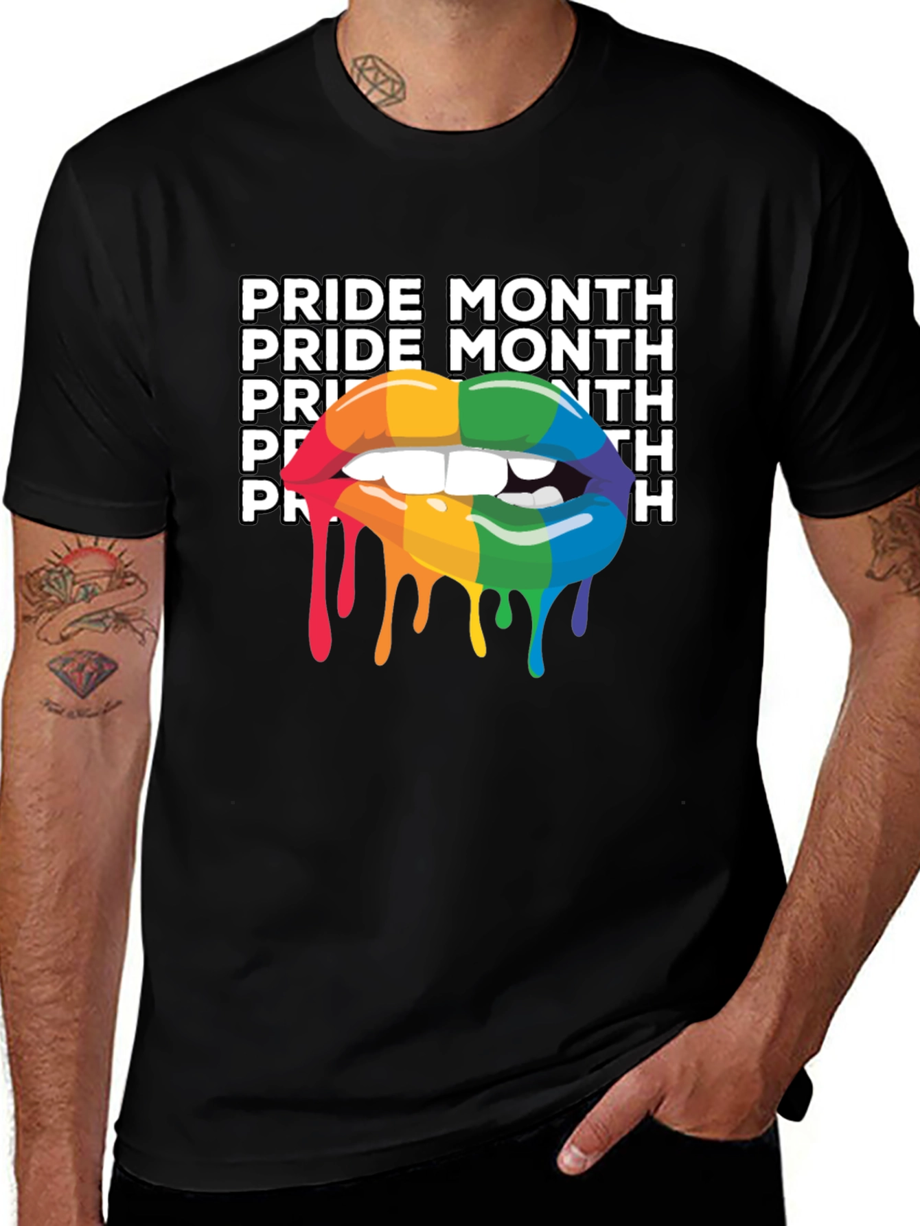 Pride Month Lips Graphic Tee - Black