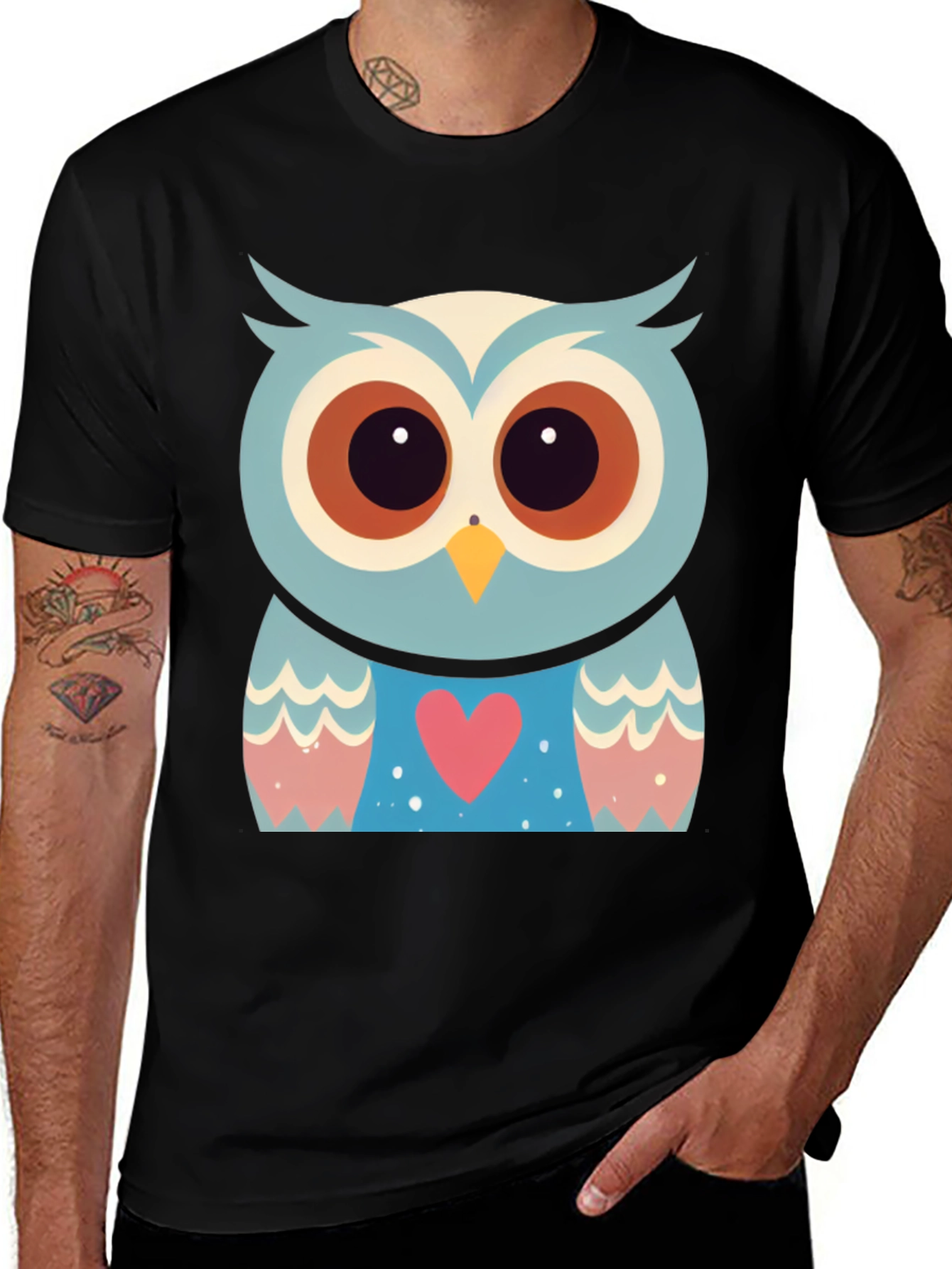 Variant 9 of Cute Owl Heart T-Shirt - Men's Black Tee