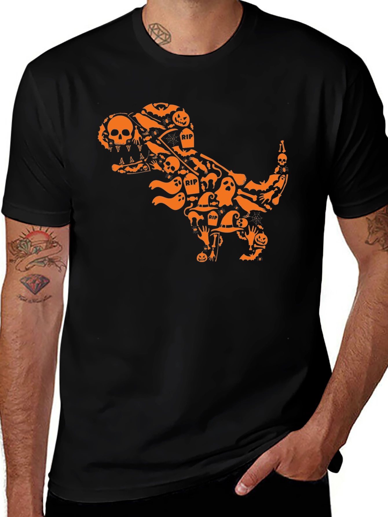 Halloween T-Rex Graphic Tee - Spooky Dinosaur Shirt