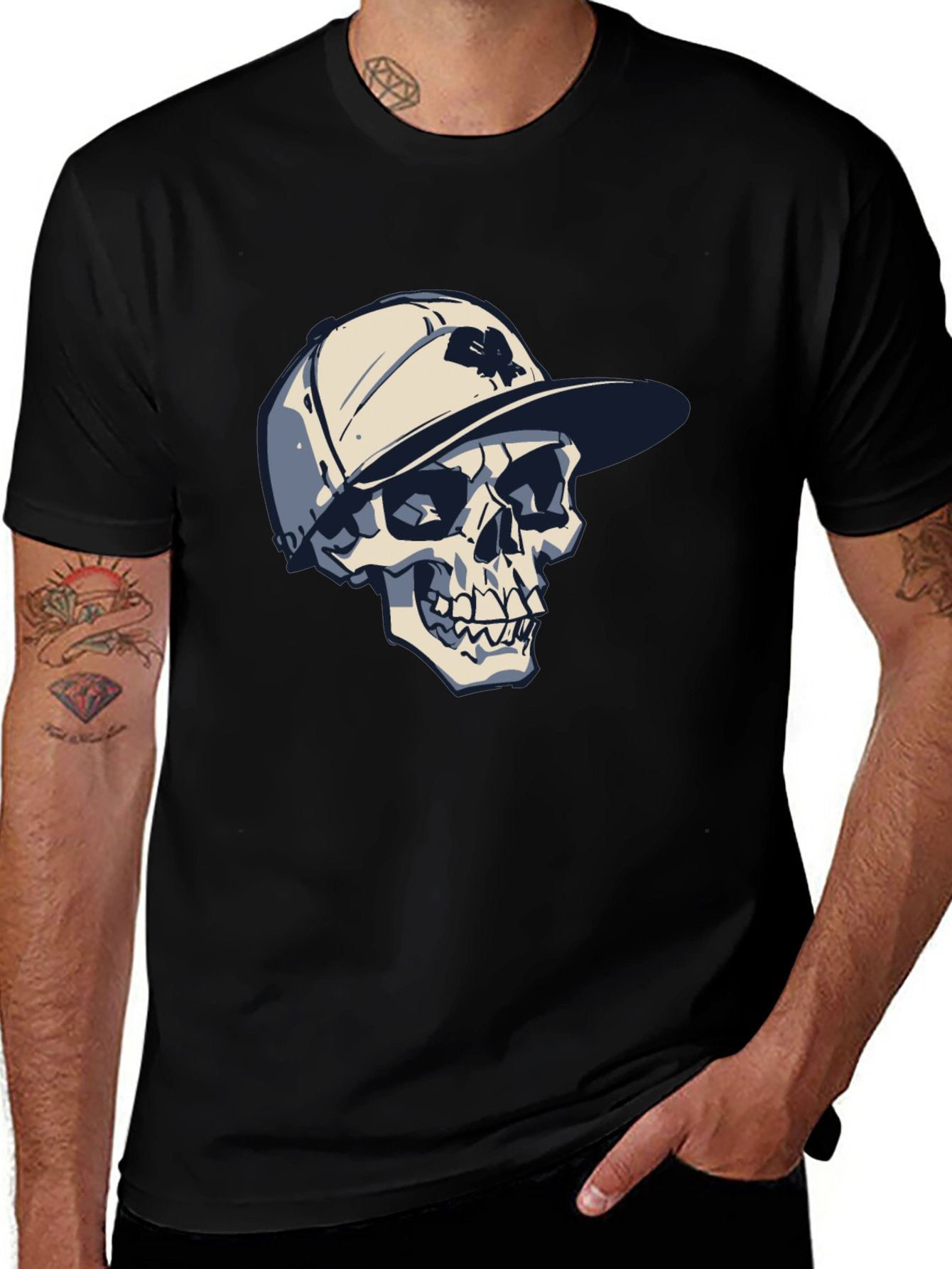 Variant 29 of Skull in Cap Graphic Tee - Cool Black T-Shirt
