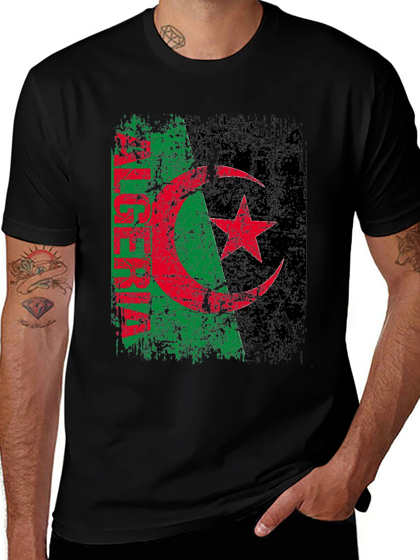 Algeria Flag Distressed Graphic T-Shirt