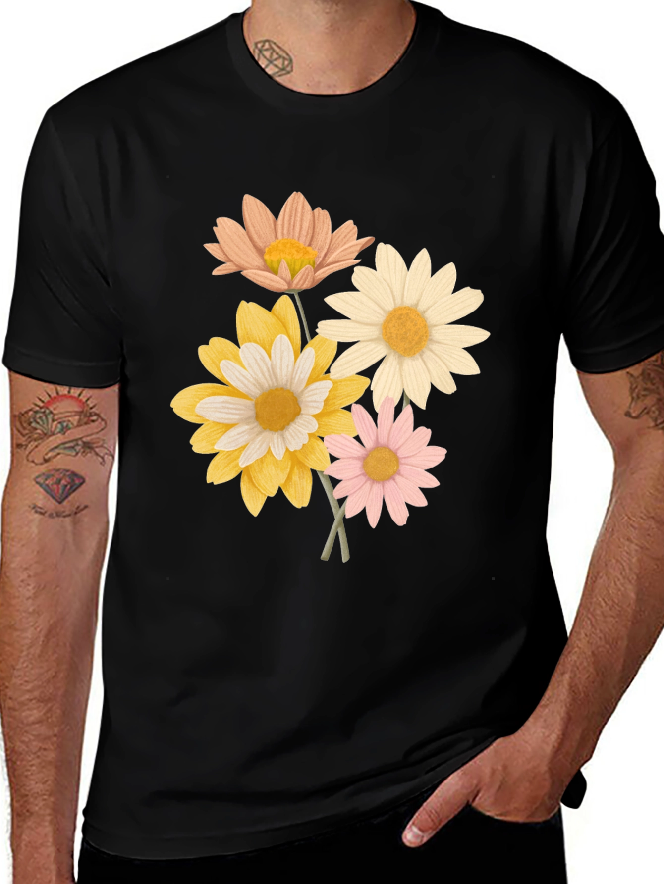 Variant 5 of Floral Graphic Black Tee - Stylish & Comfortable