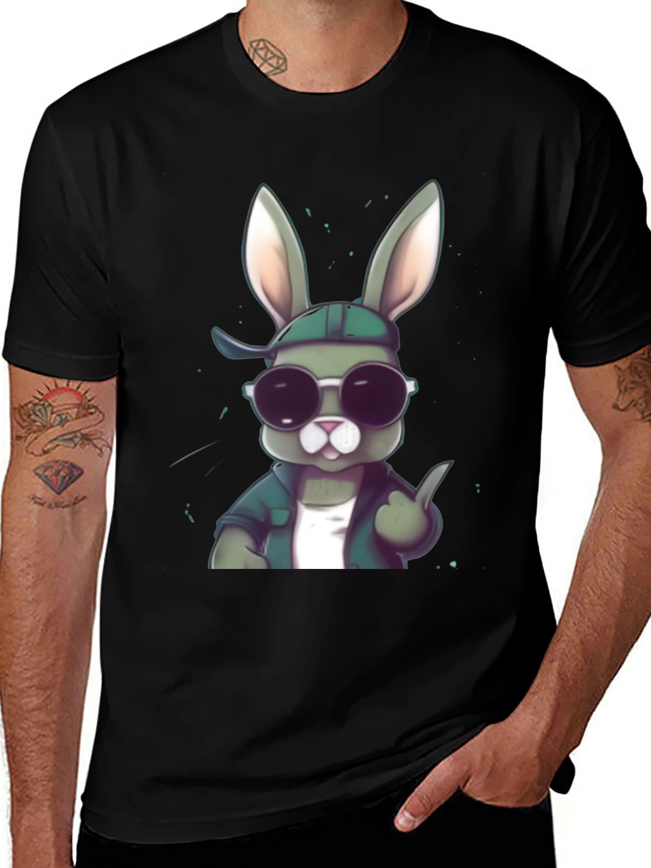 Variant 25 of Cool Rabbit Graphic Tee - Black Cotton Blend