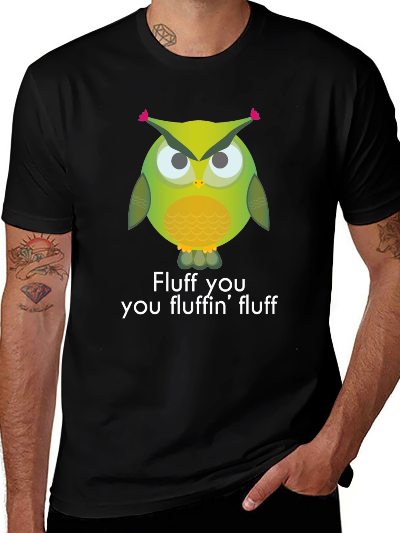 Variant 27 of Funny Owl Graphic Tee - "Fluff You You Fluffin' Fluff"