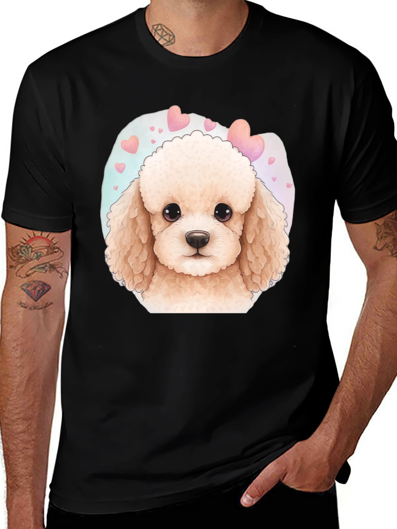 Variant 9 of Cute Poodle Dog Graphic Tee - Black T-Shirt
