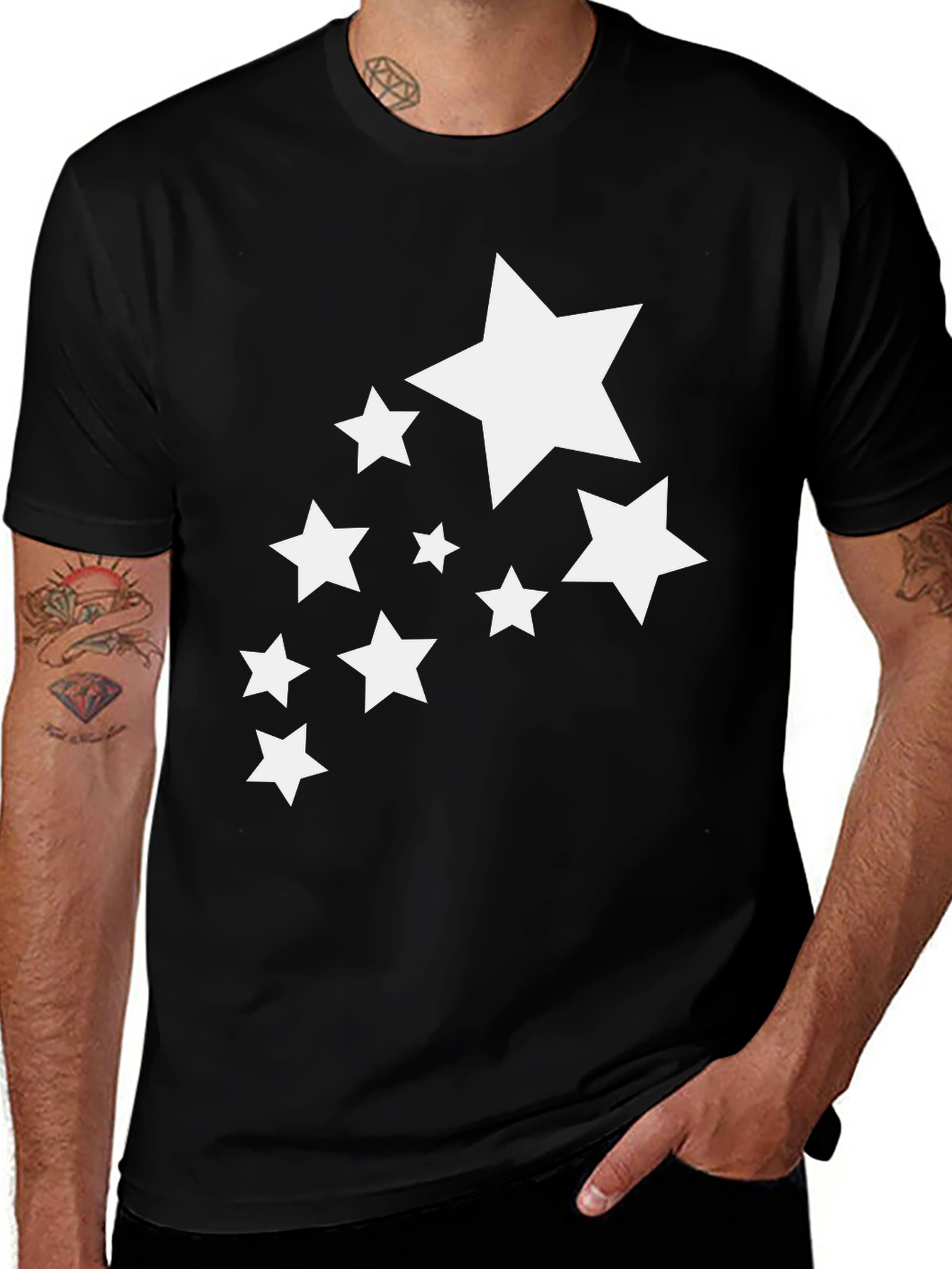 Variant 28 of Stylish Black T-Shirt with White Stars Graphic