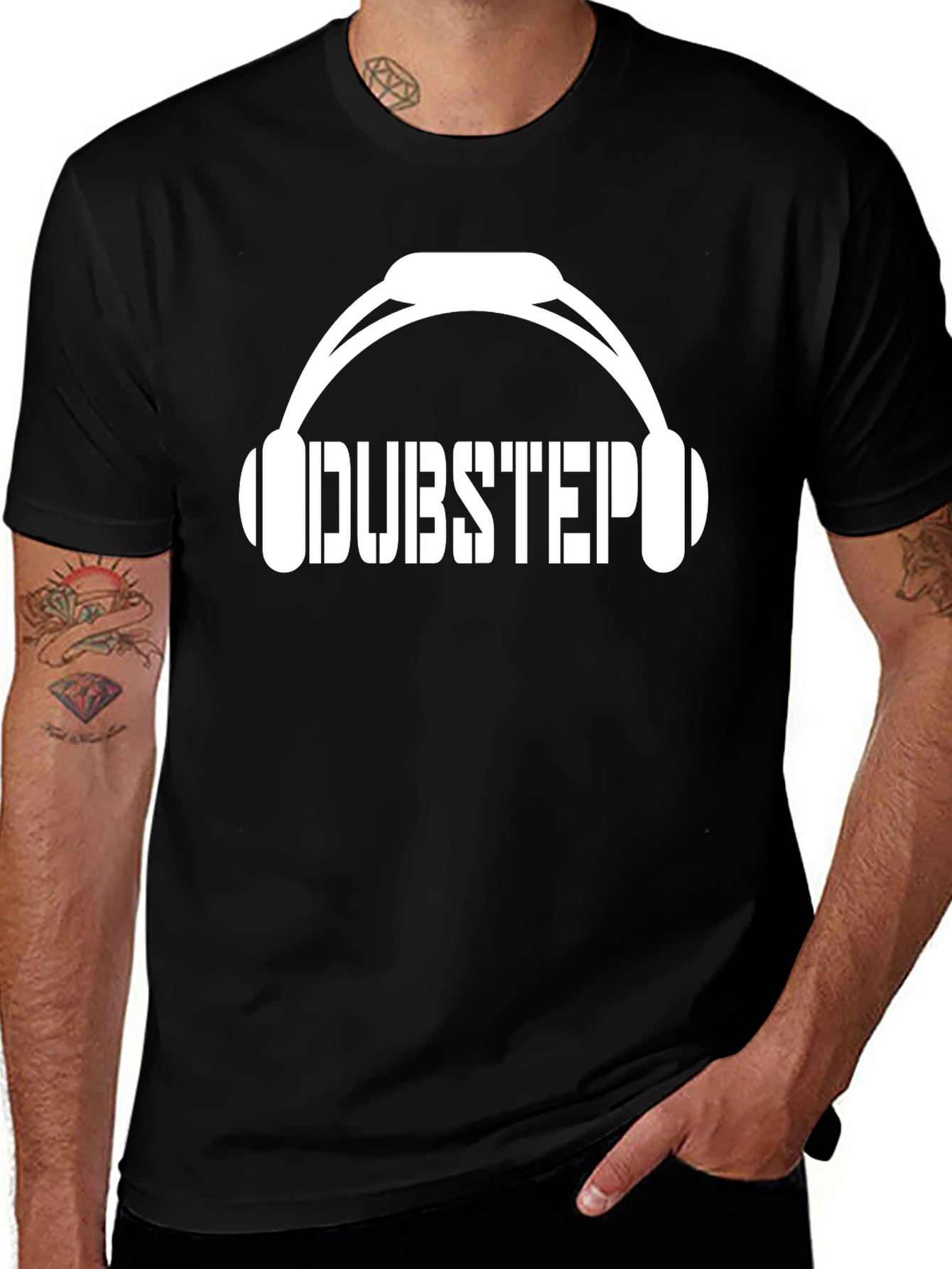 Variant 12 of Dubstep Headphones Graphic Tee - Black Cotton T-Shirt