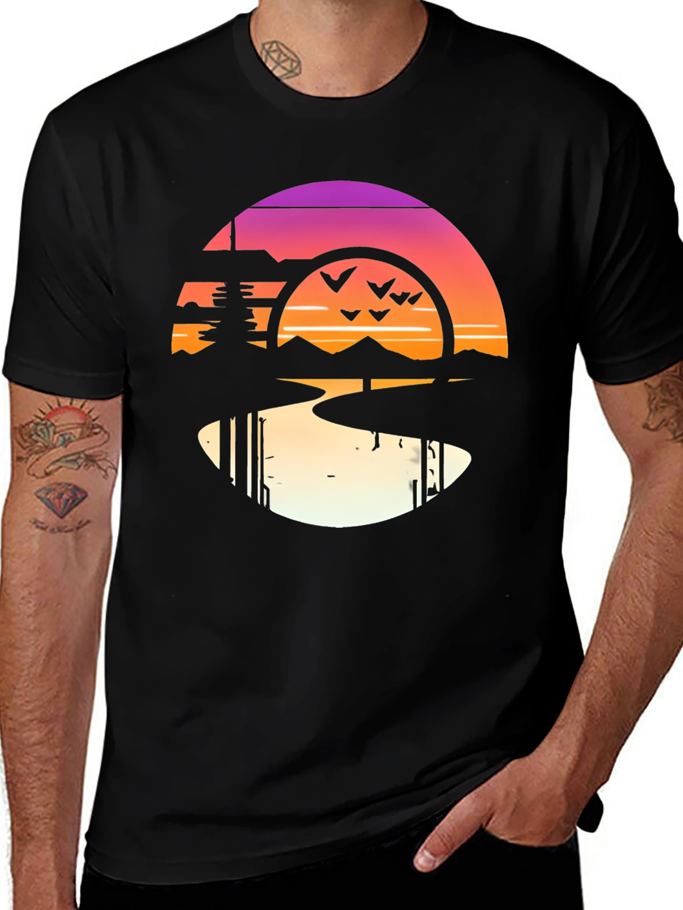 Variant 7 of Sunset River Graphic Tee - Cool Casual Shirt