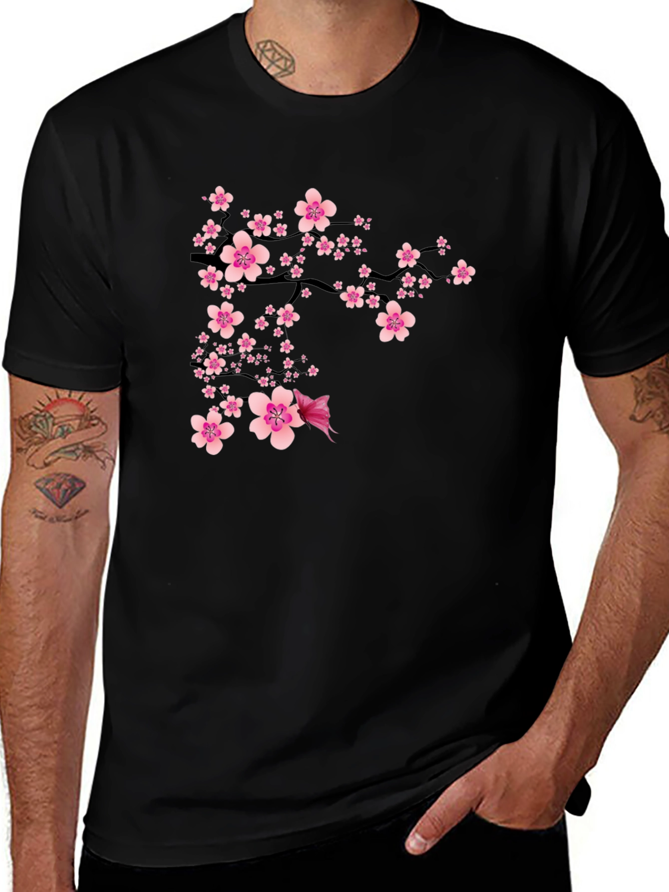 Variant 18 of Black T-Shirt with Pink Cherry Blossom Design