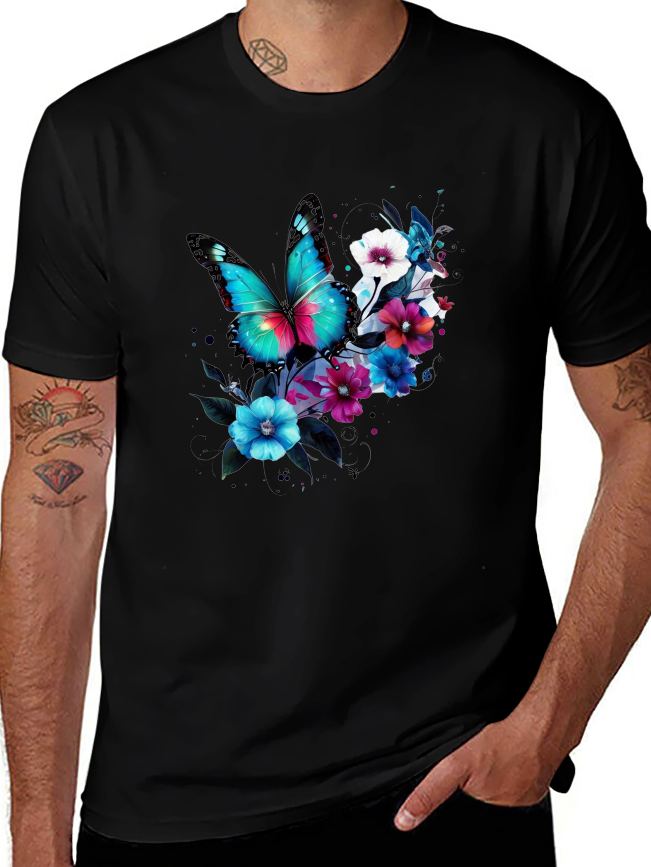 Variant 29 of Butterfly Floral Graphic Black T-Shirt